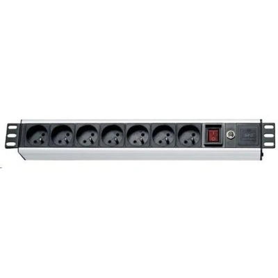 19" rozvodný panel 7x230V, ČSN, přepěťová ochrana, vypínač, indikátor napětí, kabel 1,8m, výška 1.5U, ZASUVKA7F-19