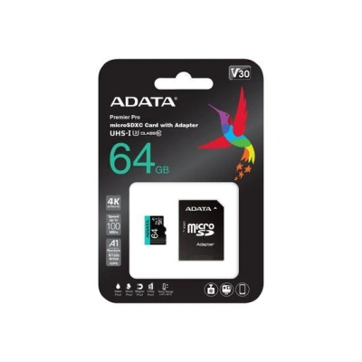 ADATA V30S/micro SDXC/64GB/95MBps/UHS-I U3 / Class 10/+ Adaptér