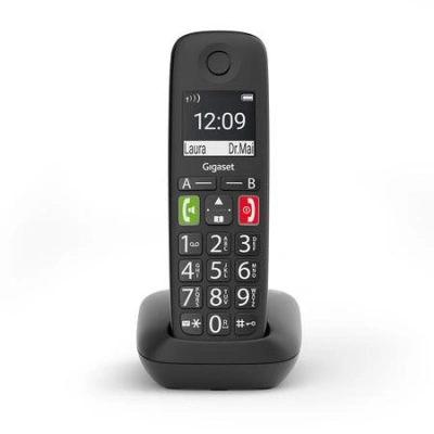 SIEMENS GIGASET E290 - DECT/GAP bezdrátový telefon, podsvícená tlačítka, dětská chůvička, barva černá, TBFSSIE290050