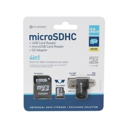PLATINET 4-in-1 microSD 32GB + CARD READER + OTG + ADAPTER, PMMSD32CR4