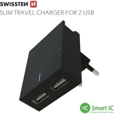 Swissten Síťový Adaptér Smart Ic 2X Usb 3A Power + Datový Kabel Usb / Lightning Mfi 1,2 M Černý
