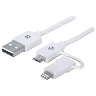 Manhattan 390613 USB A to micro-USB and 8-pin, 1m, bílý