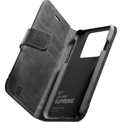 Prémiové kožené pouzdro typu kniha Cellularline Supreme pro Apple iPhone 13 Pro Max, černé
