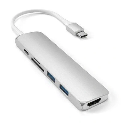 Satechi USB-C Slim Multiport adaptér V2 - Silver Aluminium, ST-SCMA2S