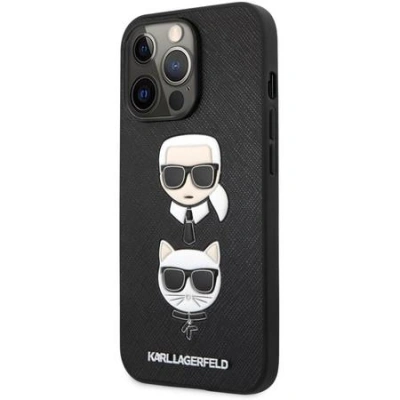 KLHCP13LSAKICKCBK Karl Lagerfeld PU Saffiano Karl and Choupette Heads Kryt pro iPhone 13 Pro Black