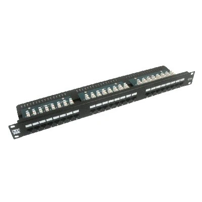 19" Patch panel LYNX 24port, UTP, Cat5E, 30µm, duální svorkovnice, černý, LX24UL-C5E-BK