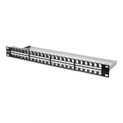 Digitus Modular Patch Panel, stíněný 48 portů, štítkové pole, 1U, montáž do stojanu, barva černá RAL 9005, DN-91424