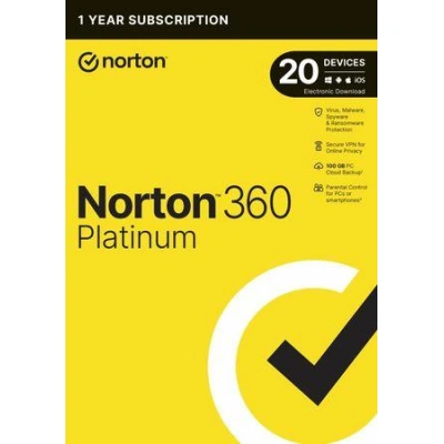 NORTON 360 PLATINUM 100GB CZ 1 uživatel 20 zařízení na 1 rok , 21428036