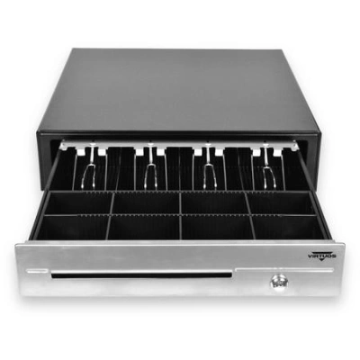 Pokladní zásuvka C430D - s kabelem, kovové držáky, nerez panel, 9-24V, černá, EKN0116