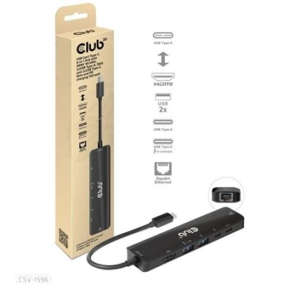 Club3D hub USB-C, 6-in-1 Hub s HDMI 8K30Hz, 2xUSB Type-A, RJ45 a 2xUSB Type-C, CSV-1596