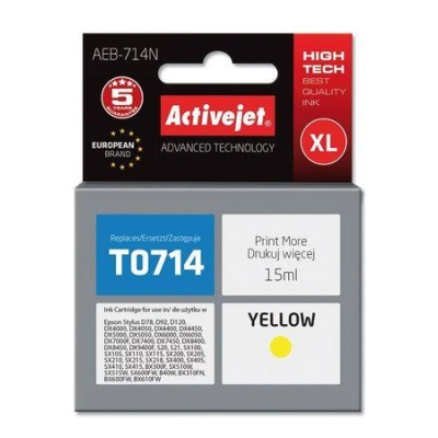 ActiveJet Ink cartridge Eps T0714 D78/DX6000/DX6050 Yellow - 15 ml     AEB-714, EXPACJAEP0107