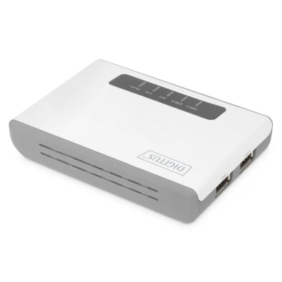 DIGITUS 2portový bezdrátový multifunkční síťový a tiskový server USB 2.0, 300 Mb / s, DN-13024