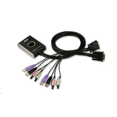ATEN přepínač KVM 2-port DVI KVMP USB2.0, mini, audio, 1.2m kabely, CS-682