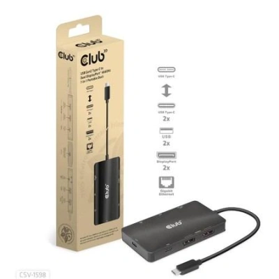 Club3D Dokovací stanice USB Gen2 Type-C na Dual DisplayPort 4k60Hz 7-in-1 Portable Dock, CSV-1598