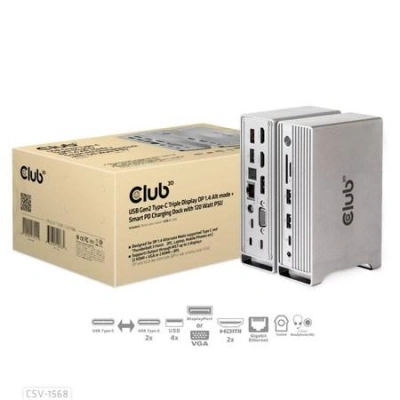 Club3D Dokovací stanice USB-C, Triple Display DP Alt mode Displaylink Dynamic PD Charging Dock with 120 Watt PS, CSV-1568