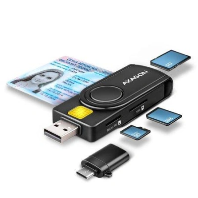 AXAGON kapesní čtečka kontaktních smart karet USB-C (eObčanka) / SD,MicroSD,SmartCard,SIM/ CRE-SMP2A / USB 2.0, CRE-SMP2A