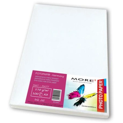 Fotopapír matný bílý kompatibilní s A3; 170g/m2; kompatibilní s ink. tisk.; 100 ks, M10601