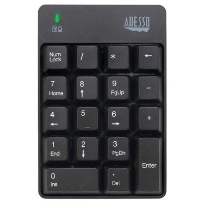 Adesso WKB-6010UB/ bezdrátová numerická klávesnice 2,4GHz/ odolná proti polití tekutinou/ USB/ černá, WKB-6010UB
