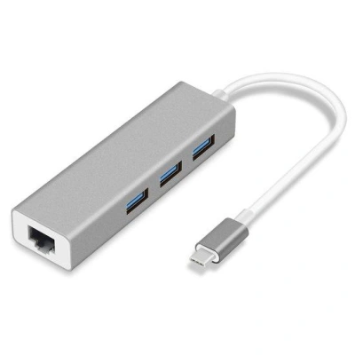 XtendLan Hub USB C 3.1 (gen1) s Gigabitovým Ethernet adaptérem, 3x USB  3.0, pokovený box, XL-CHUB3RJ45
