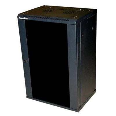 XtendLan 22U/600x450, na zeď, jednodílný, skleněné dveře černý, WS-22U-64-BLACK-P