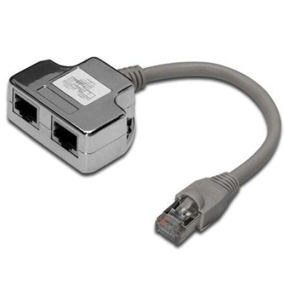 ROZDVOJKA UTP RJ45, 2xF-1xM, Y, kat.5e, telefon+síť, kabel 10cm (ISDN splitter T-MOD adapter), smd6
