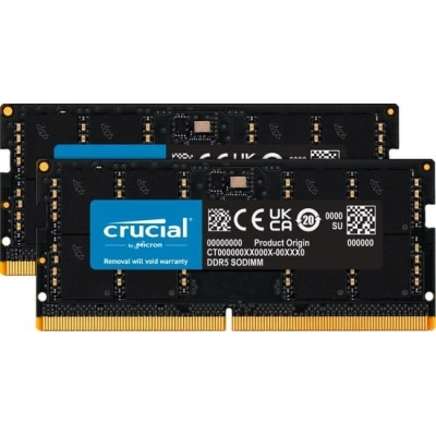 Crucial - DDR5 - sada - 64 GB: 2 x 32 GB - SO-DIMM 262 pinů - 4800 MHz / PC5-38400 - CL40 - 1.1 V - bez vyrovnávací paměti - bez ECC, CT2K32G48C40S5