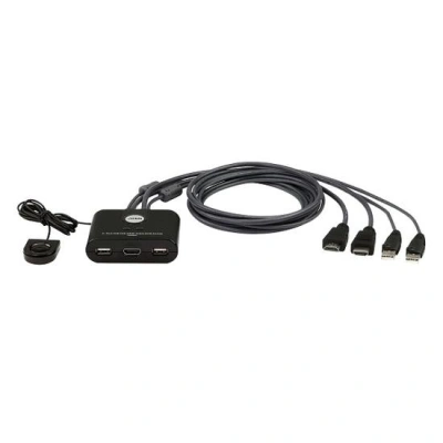ATEN 2-port HDMI KVM USB mini, integrované kabely, tlačítko pro přepínání, CS22HF-AT