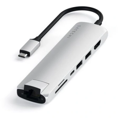 Satechi USB-C Slim Multiport adaptér with Ethernet - Silver Aluminium, ST-UCSMA3S