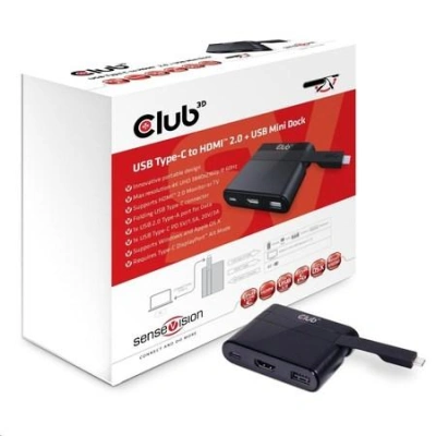 Club3D mini dokovací stanice USB 3.0 typ C na (HDMI 2.0 4K60Hz UHD/USB 2.0/USB-C), nabíjecí, CSV-1534