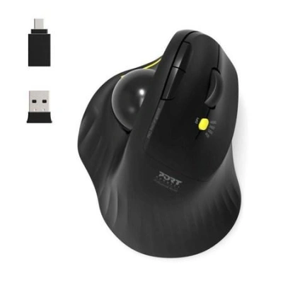 PORT bezdrátová ergonomická myš ERGONOMIC TRACKBALL, 2,4 Ghz & Bluetooth, USB-A/C, černá, 900719