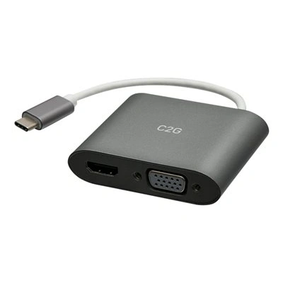 C2G USB C to HDMI & VGA Dual Monitor Adapter - 4K 30Hz - White - Video adaptér - USB-C s piny (male) reverzní do DB-15, HDMI se zdířkami (female) - bílá - podporuje 4K