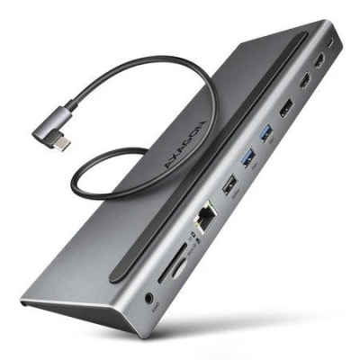 AXAGON HMC-4KX3 USB 5Gbps hub, 3x USB-A, 2x HDMI, DP, RJ-45 GLAN, SD/microSD, audio, PD 100W, kábel USB-C 40cm, HMC-4KX3