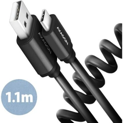 AXAGON BUCM-AM20TB, TWISTER kabel USB-C  USB-A, 1.1m, USB 2.0, 3A, ALU, tpe, černý
