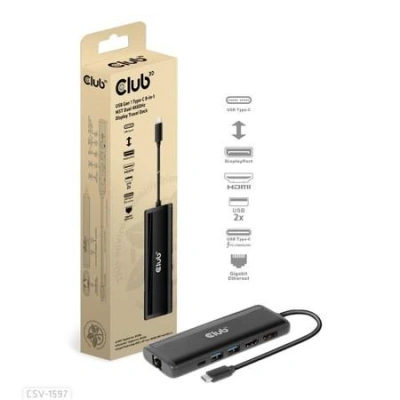 Club3D Dokovací stanice USB-C, 8-in-1 MST Dual (1x HDMI/1x DP) 4K60Hz, Display Travel Dock, CSV-1597