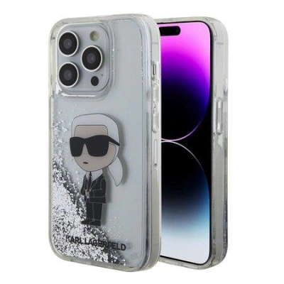 Karl Lagerfeld Liquid Glitter Karl Head kryt iPhone 15 Pro stříbrný