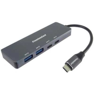 PREMIUMCORD Hub USB-C na 2x USB 3.2 Typ-C +2x USB 3.2, 5G SuperSpeed, Aluminum, ku31hub11