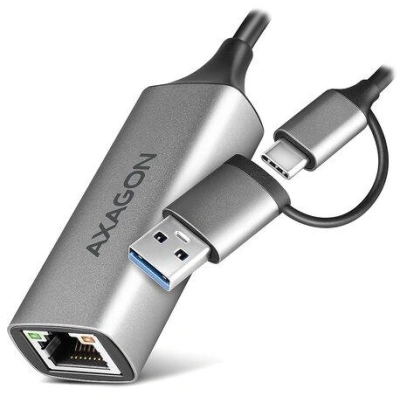 AXAGON ADE-TXCA, USB-C + USB-A 3.2 Gen 1 - Gigabit Ethernet síťová karta, Asix AX88179, auto instal, ADE-TXCA