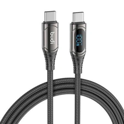 Kabel LED USB-C na USB-C Budi, 100W, 1.5m (černý)