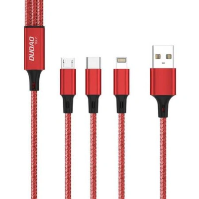 Kabel USB Dudao TGL2 3v1 USB-C / Lightning / USB 2,4A, 1,2 m (červený)