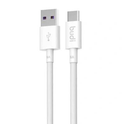 Kabel USB-C Budi 5A, 1 m (bílý)