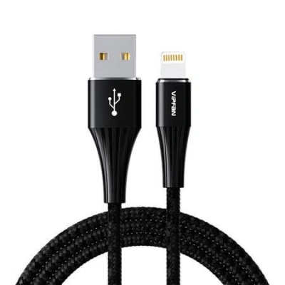 Kabel USB na Lightning Vipfan A01, 3A, 1,2 m, opletený (černý).