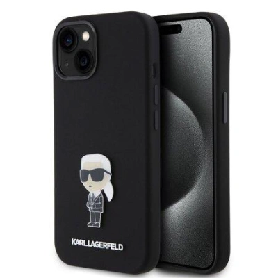 Karl Lagerfeld Liquid Silicone Metal Ikonik Kryt iPhone 15 černý