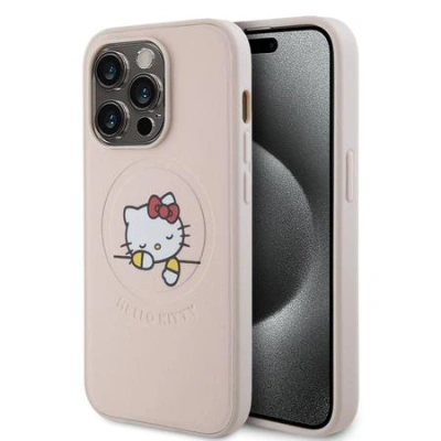 Hello Kitty PU Kitty Asleep Logo MagSafe Kryt iPhone 15 Pro růžový