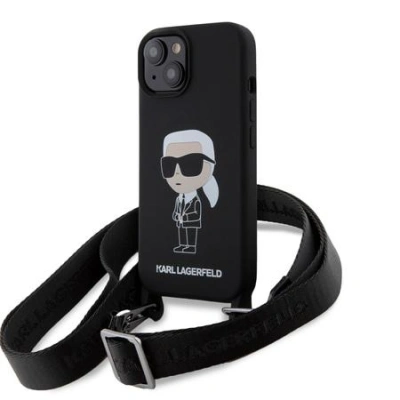 Karl Lagerfeld Liquid Silicone Crossbody Ikonik Kryt iPhone 15 černý