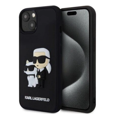 Karl Lagerfeld 3D Rubber Karl and Choupette kryt iPhone 15 Plus černý