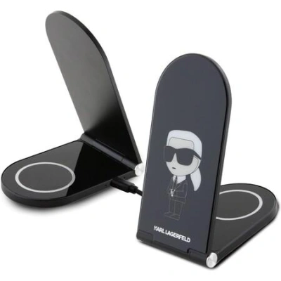 Karl Lagerfeld Aluminium Stolní Bezdrátová Magnetická Nabíječka 2v1 Ikonic NFT Black