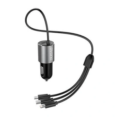 Nabíječka do auta Dudao R5Pro 1x USB, 3,4A + kabel 3v1 USB-C / Micro USB / Lightning 17W (šedá)