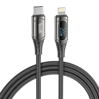 Kabel LED USB-C na Lightning Budi, 20W, 1.5 m (černý)
