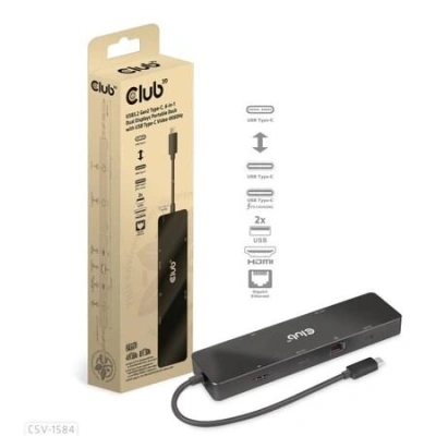 Club3D dokovací stanice USB-C 3.2 Gen1 6in1 Hub 1x USB-C Video, 1x HDMI, 2x USB-A, USB-C PD - nabíjení 100W, RJ45, CSV-1584