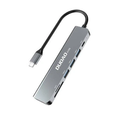 Adaptér 6v1 Dudao A15S USB-C na 3x USB, 1x USB-C, SD / TF (šedý), 